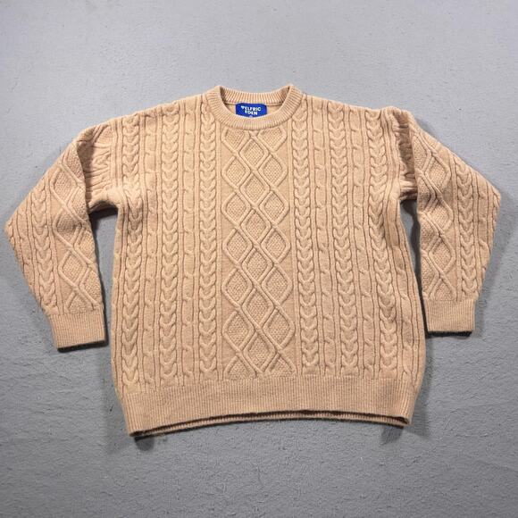 Elfric Eden Other - Elfric Eden Sweater‎ Mens Medium Beige Cable Knit Pullover Crewneck Chunky Warm